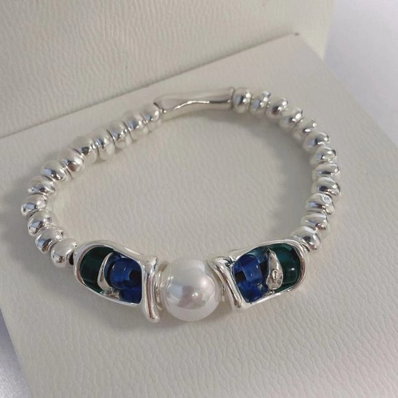 Uno de 50 Silver bracelet - CORALLINE Bracelet alloy /Faux Pearl / Glass Crystal - Picture 3 of 7